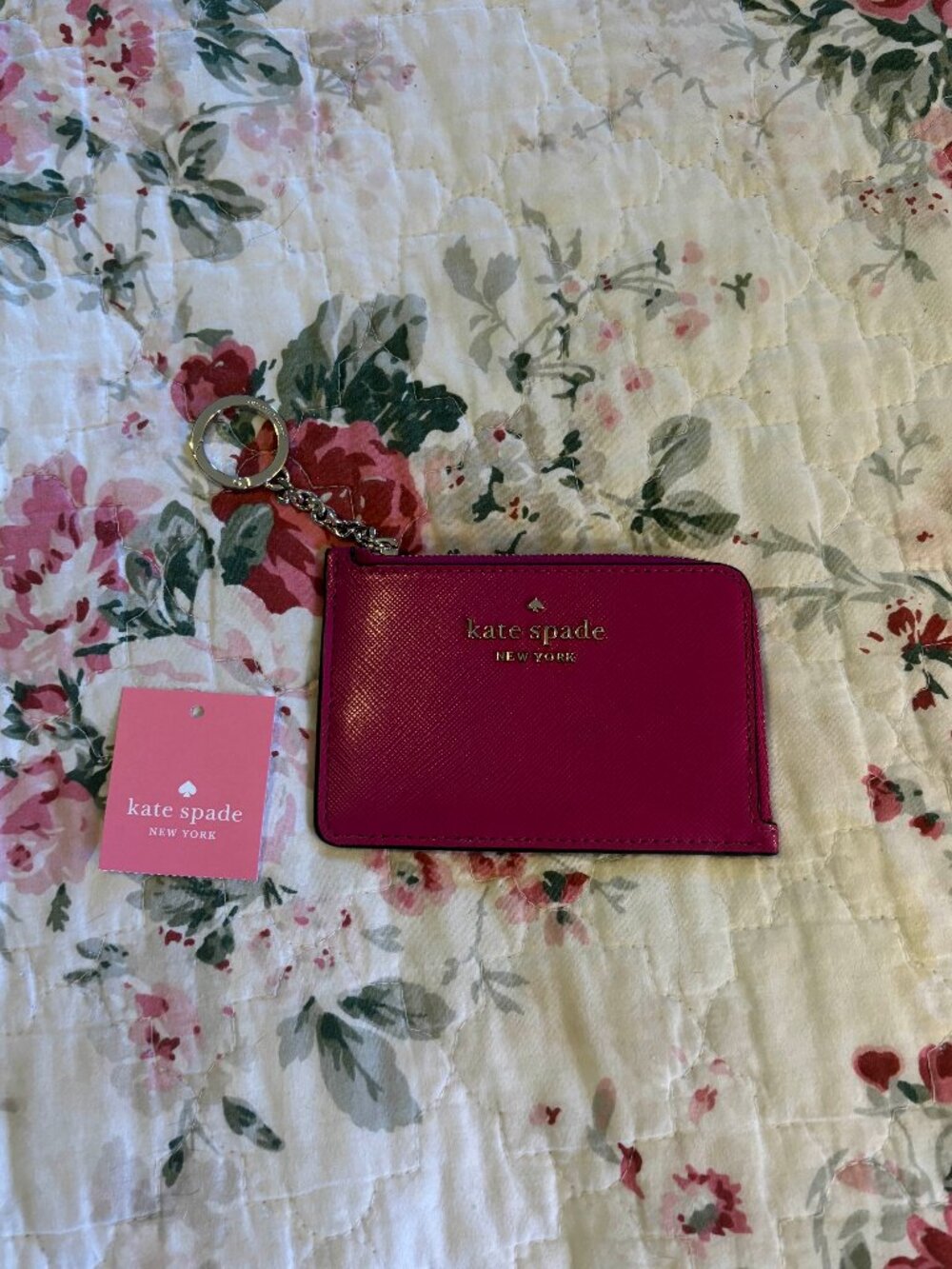 Kate Spade Zip Card Holder Keychain Wallet – Pink Colorblock